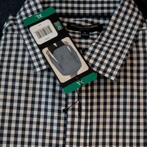 Banana Republic Men Stretch Poplin Slim Fit Long Sleeve Navy Blue Check XL NWT